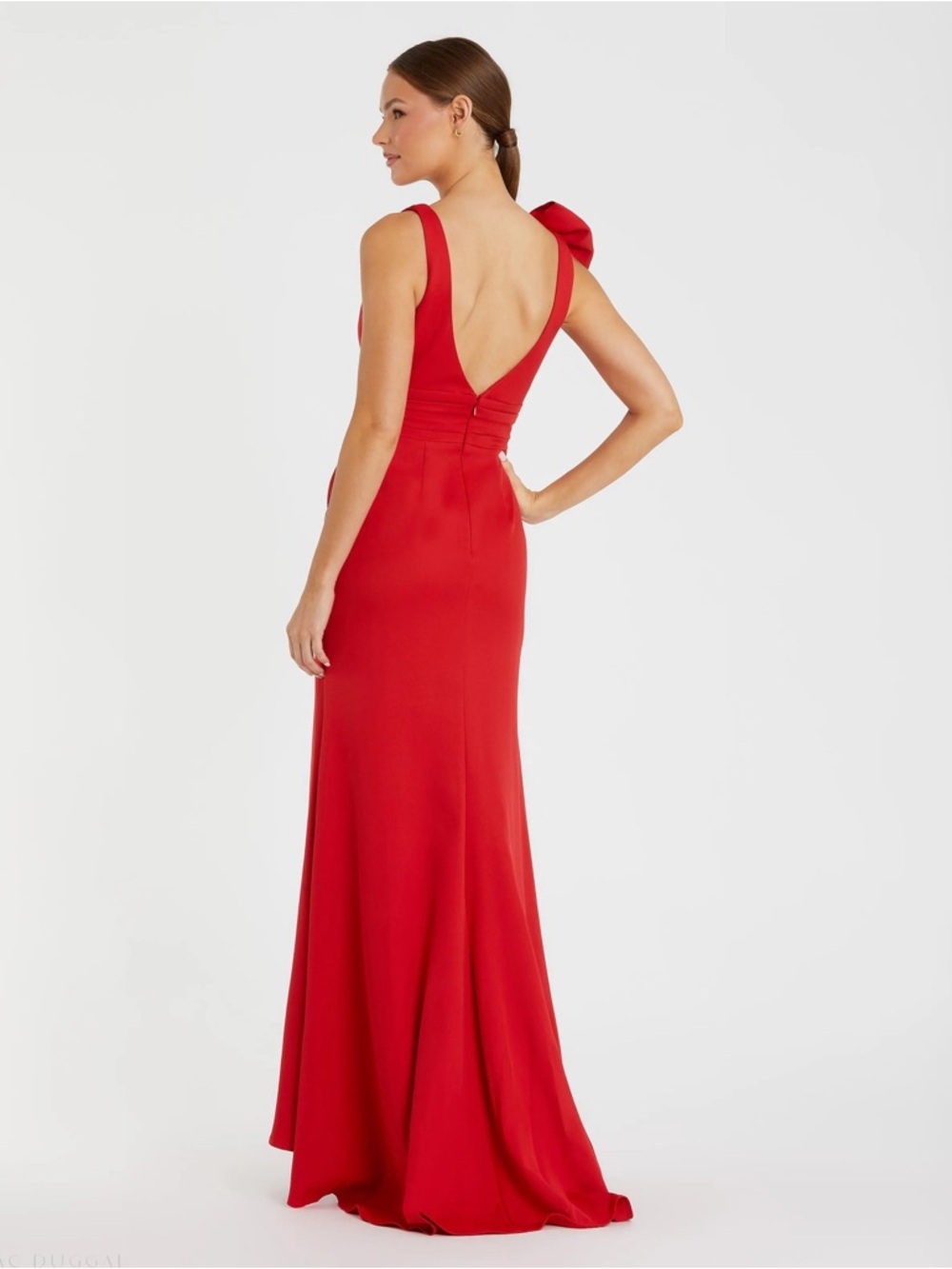 NWT 49454 Mac Duggal Red Sleeveless V Neck Bow Detail Mermaid Gown Wedding Guest - Picture 14 of 14